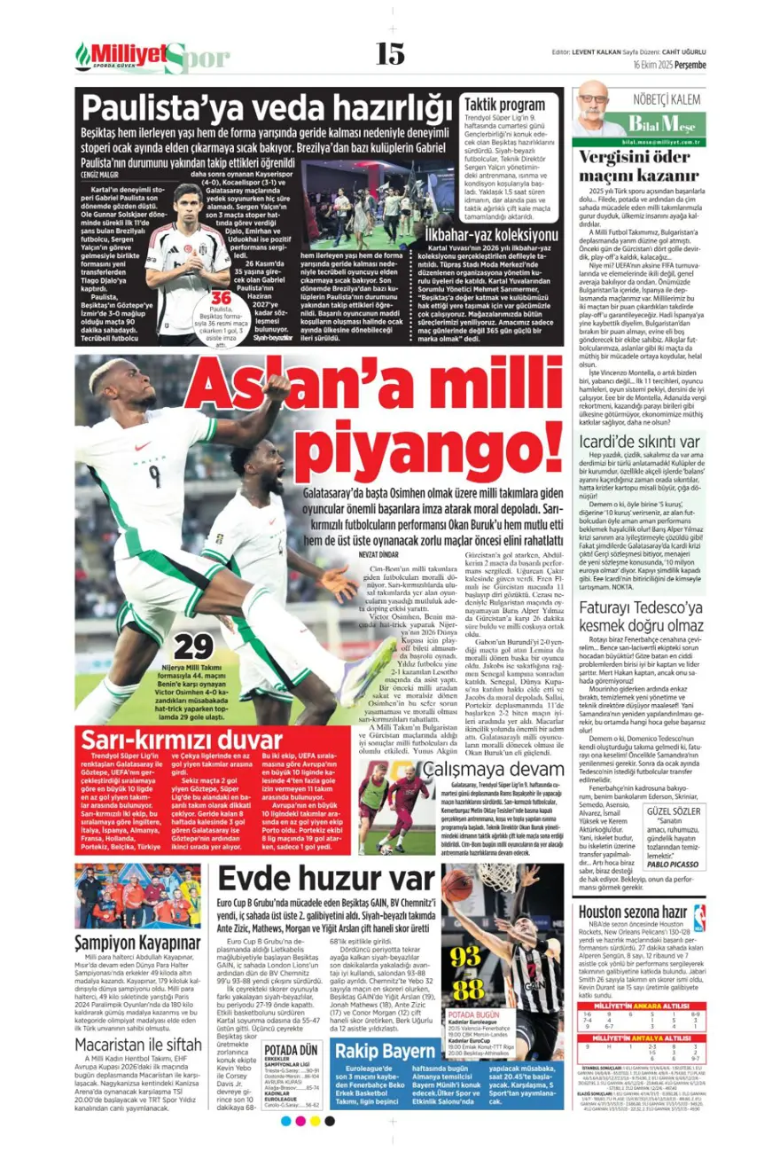 "İrfan Can bombası" (16 Ekim 2025 spor manşetleri) 8