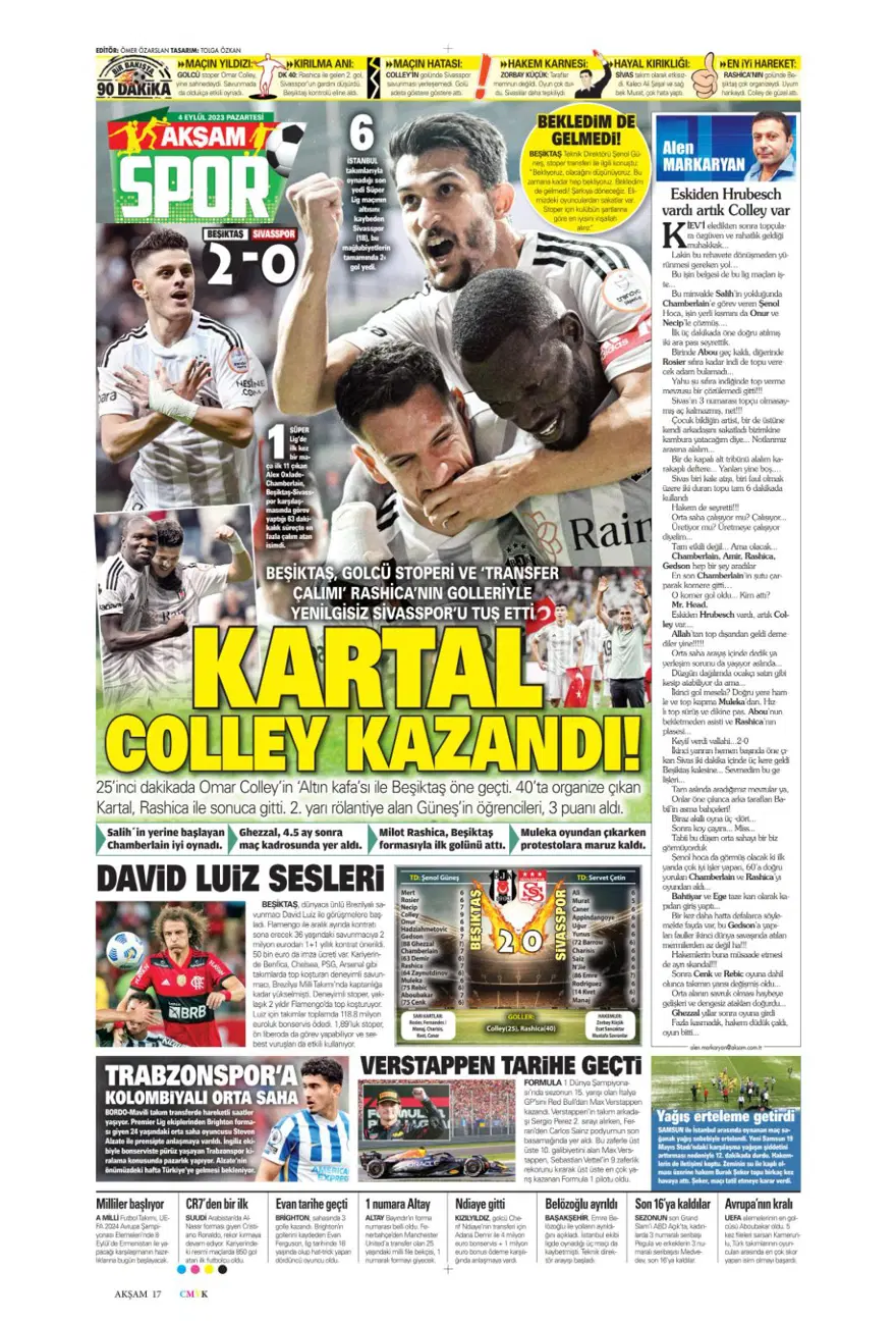 "Avrupa'nın Sultanları" (4 Eylül 2023 spor manşetleri) 2