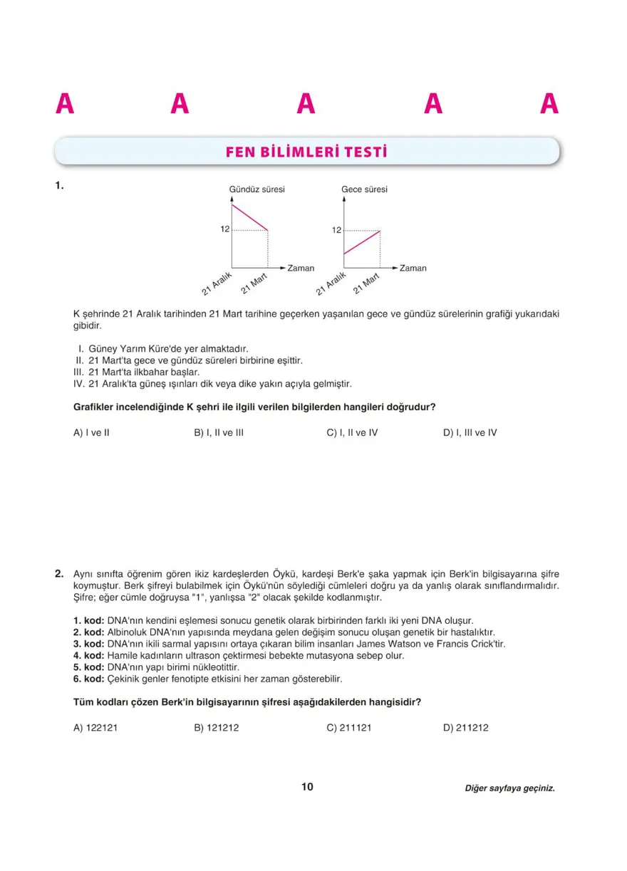 Uğur Okulları LGS deneme sınavı (Sayısal bölüm) 9
