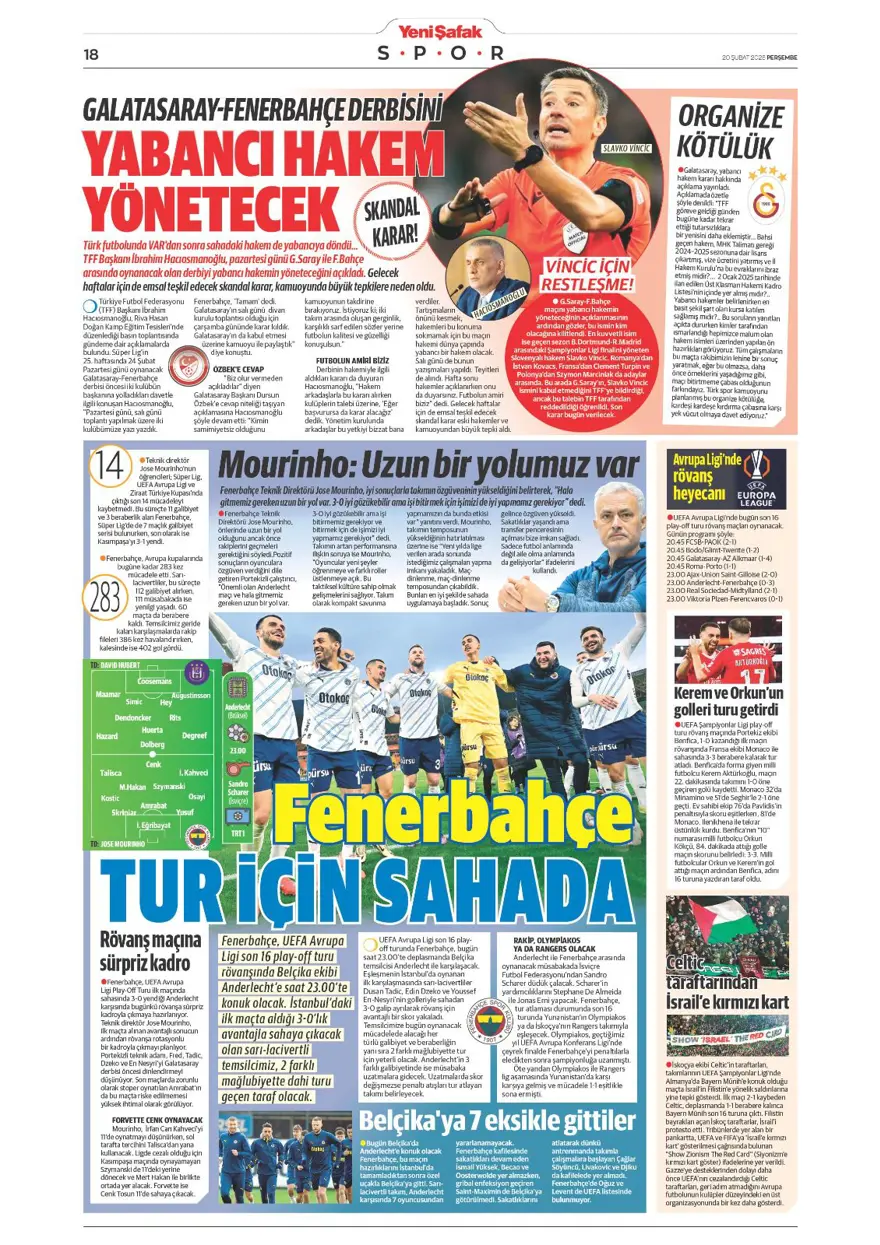 "Fenerbahçe zafer, Aslan destan peşinde" (20 Şubat spor manşetleri) 19