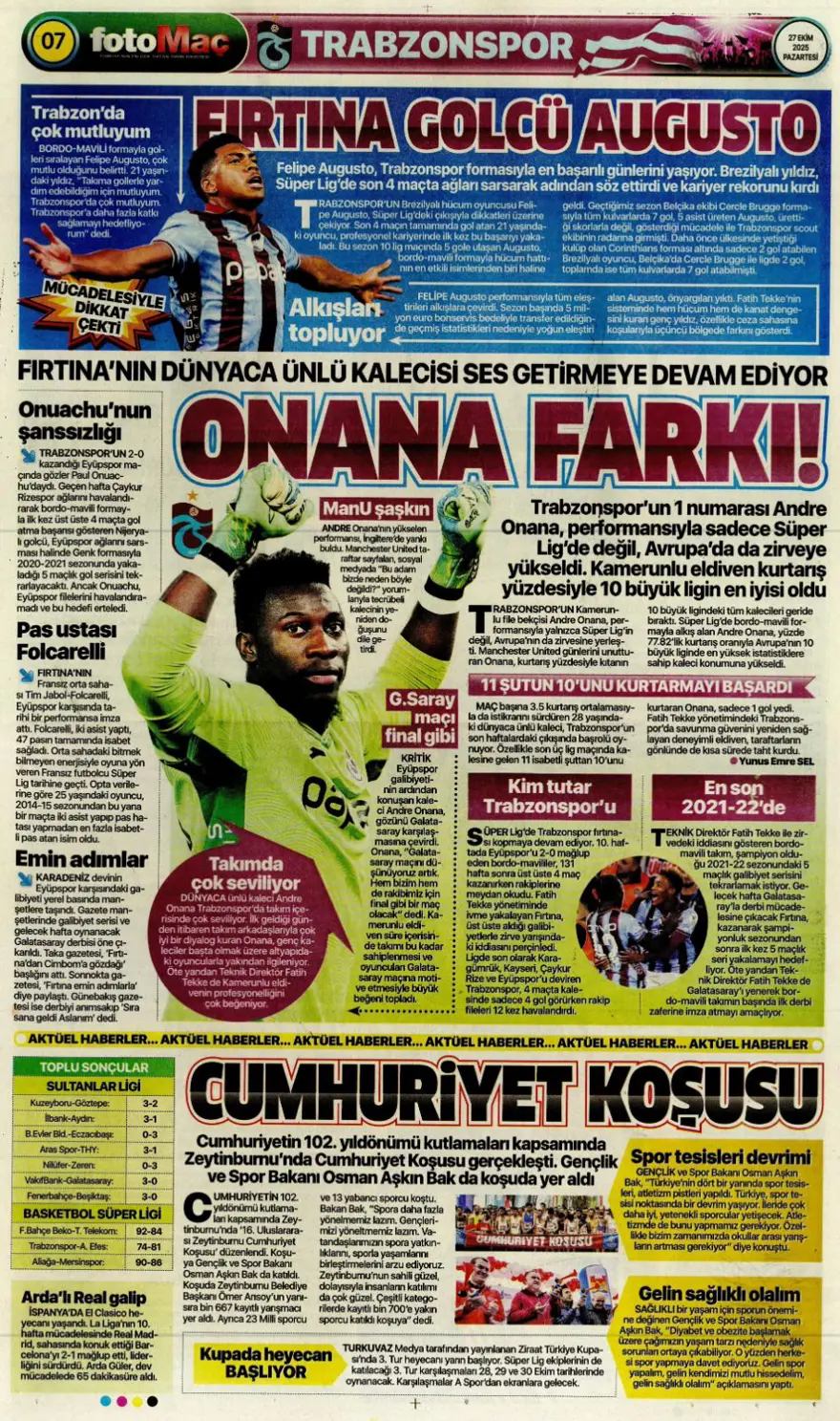 "Kartal'ı bitiren 25 saniye" (27 Ekim 2025 spor manşetleri) 7