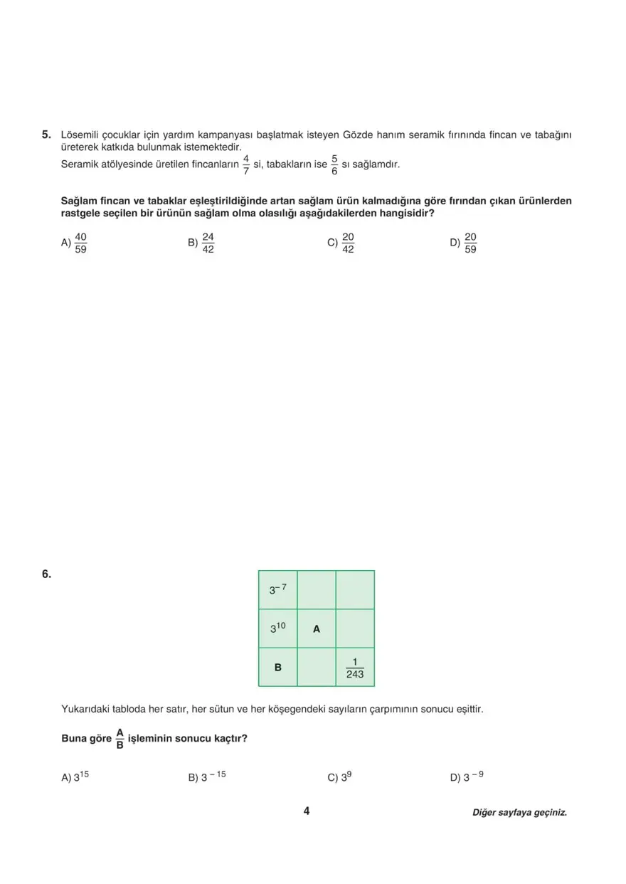 Uğur Okulları LGS-2 sayısal deneme sınavı 3