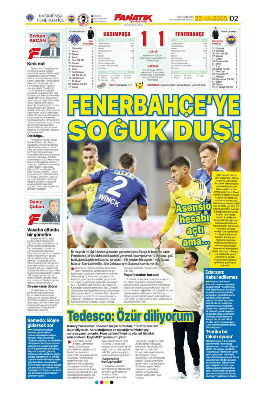 "Başkanı değişti, kaderi değişmedi" (22 Eylül spor manşetleri) 5