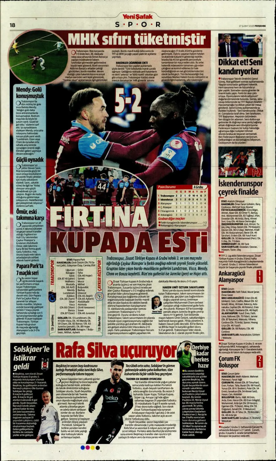 "Derbinin ardından gözler kupada" (27 Şubat 2025 spor manşetleri) 18