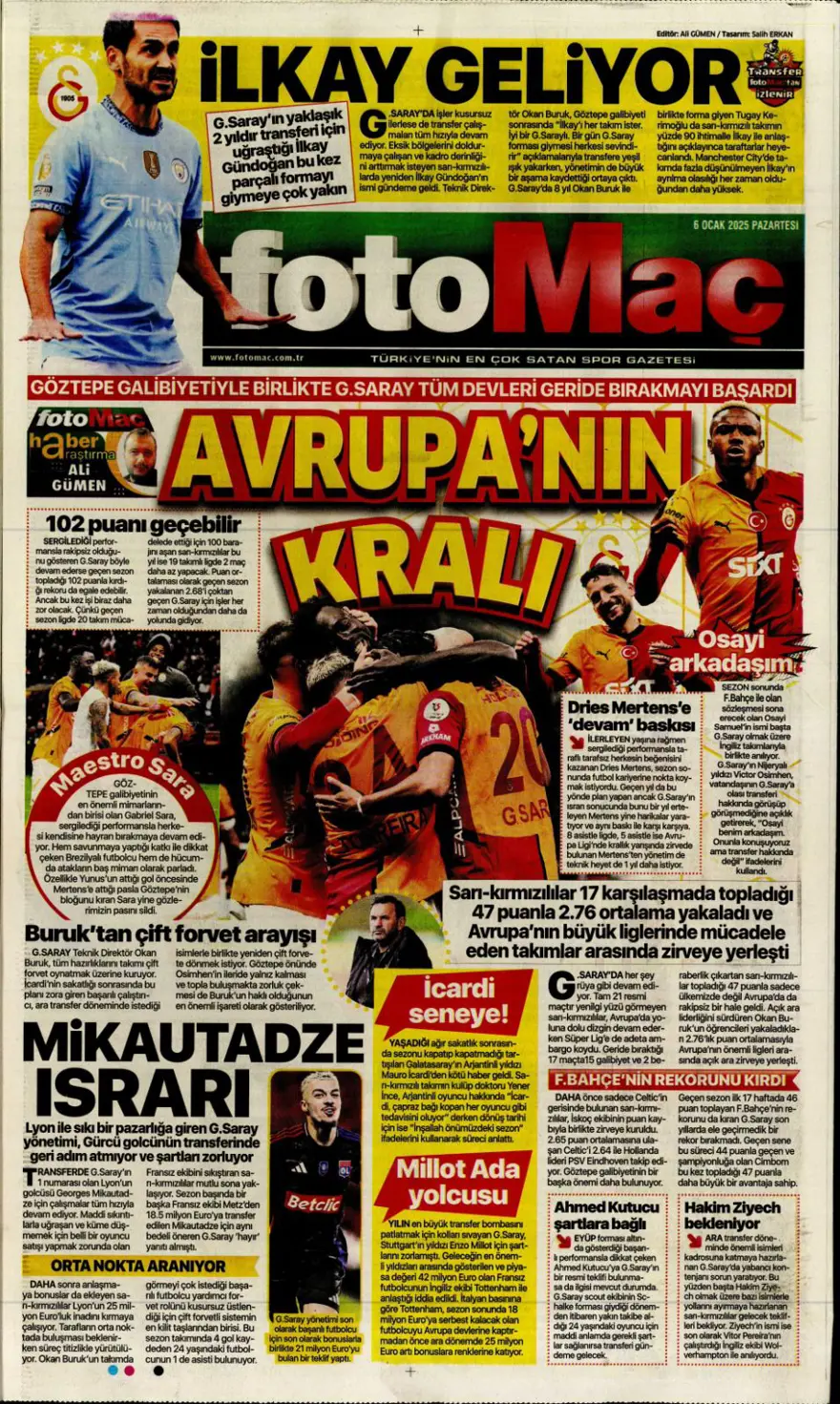 "Hızlı tren Nesyri" (6 Ocak 2025 spor manşetleri) 4