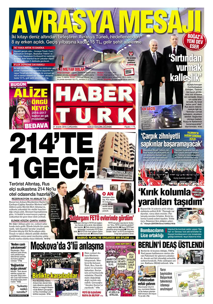 Günün gazete manşetleri - 21 Aralık 2016 2