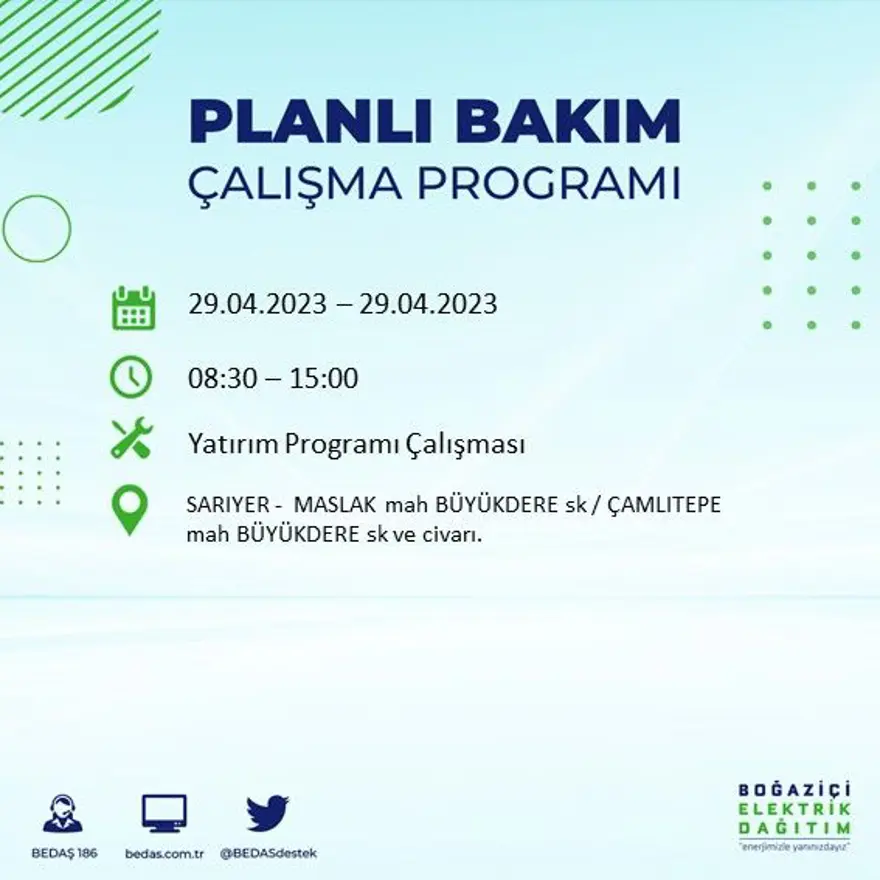 İstanbul'un 14 ilçesinde elektrik kesintisi: Elektrikler ne zaman gelecek? (29 Nisan BEDAŞ planlı elektrik kesintisi) 20