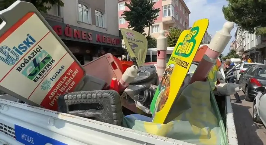 Kaldırım işgalcilerine denetim! Yüzlerce duba, lastik, palet, flama toplandı 6