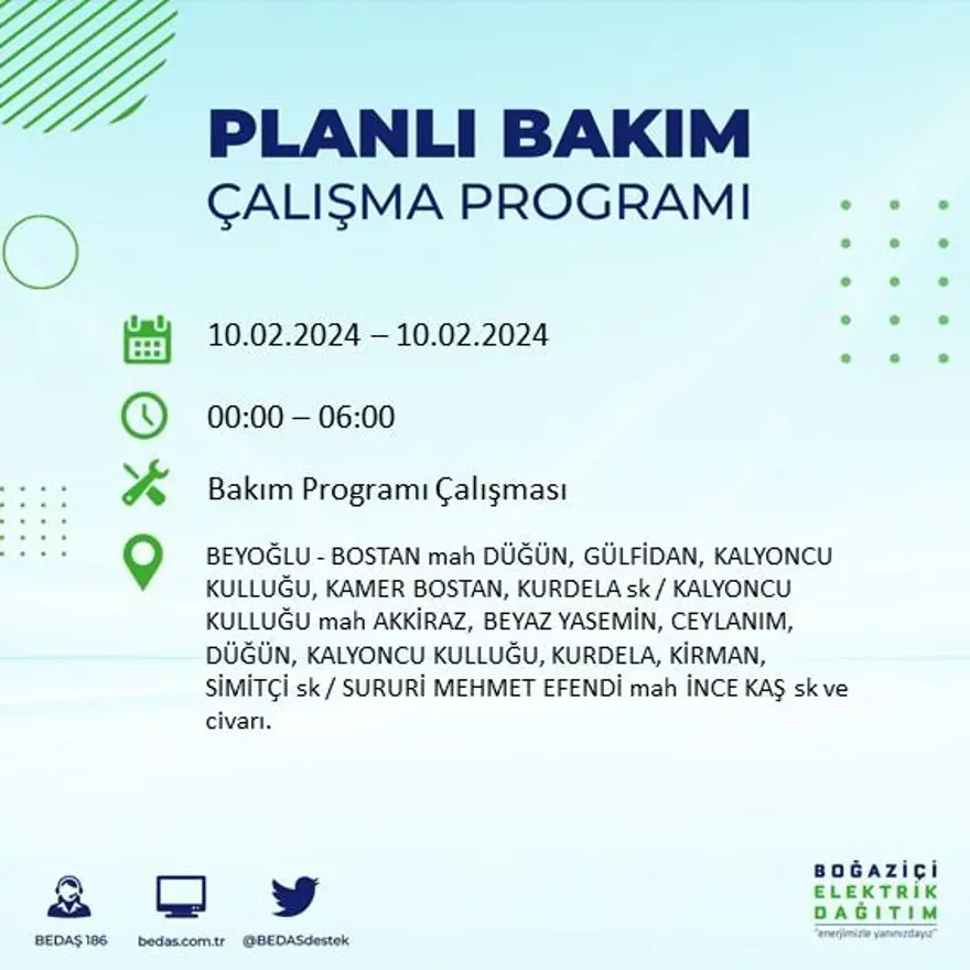 İstanbul'un 17 ilçesinde elektrik kesintisi yaşanacak: Elektrikler ne zaman gelecek? (10 Şubat BEDAŞ kesinti programı) 12 İstanbul'un 17 ilçesinde elektrik kesintisi yaşanacak: Elektrikler ne zaman gelecek? (10 Şubat BEDAŞ kesinti programı) 12