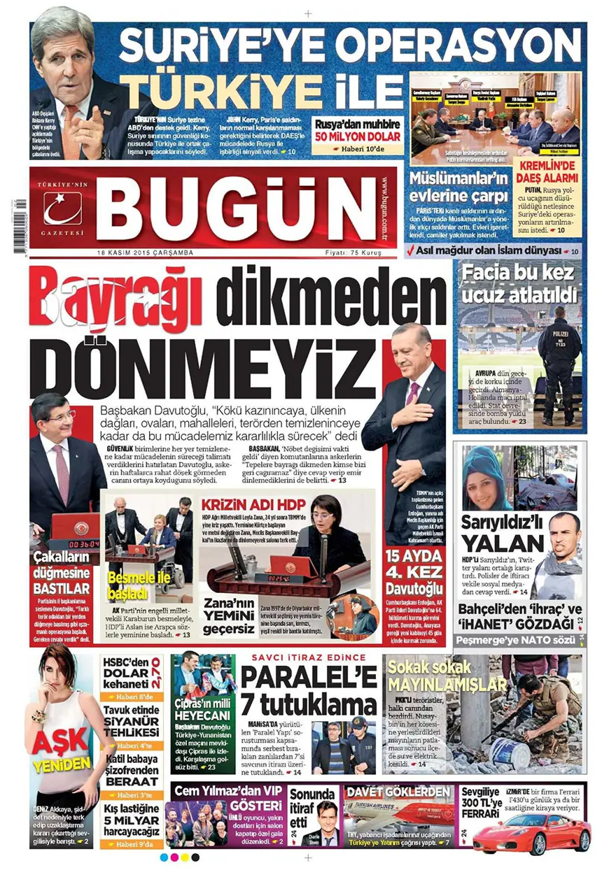 Günün gazete manşetleri - 18 Kasım 2015 13