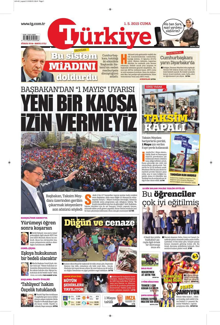 1 Mayıs 2015 gazete manşetleri 15