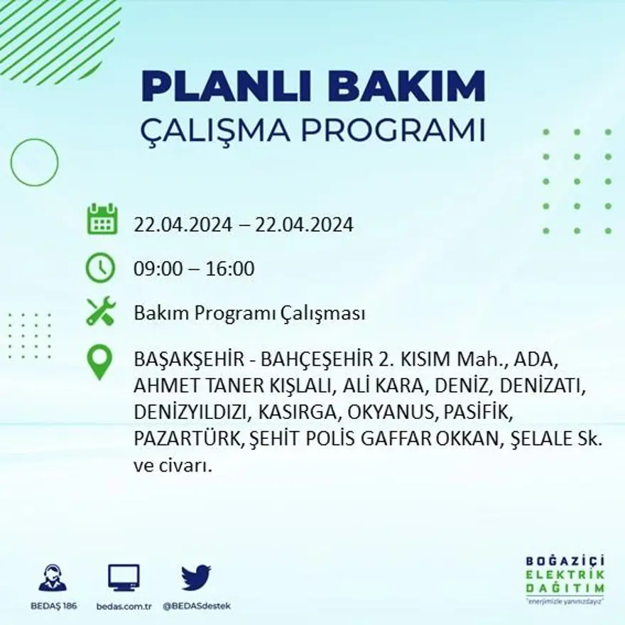 22 Nisan tarihli BEDAŞ kesinti programı: İstanbul'un 18 ilçesinde elektrik kesintisi: Elektrikler ne zaman gelecek? 17 22 Nisan tarihli BEDAŞ kesinti programı: İstanbul'un 18 ilçesinde elektrik kesintisi: Elektrikler ne zaman gelecek? 17