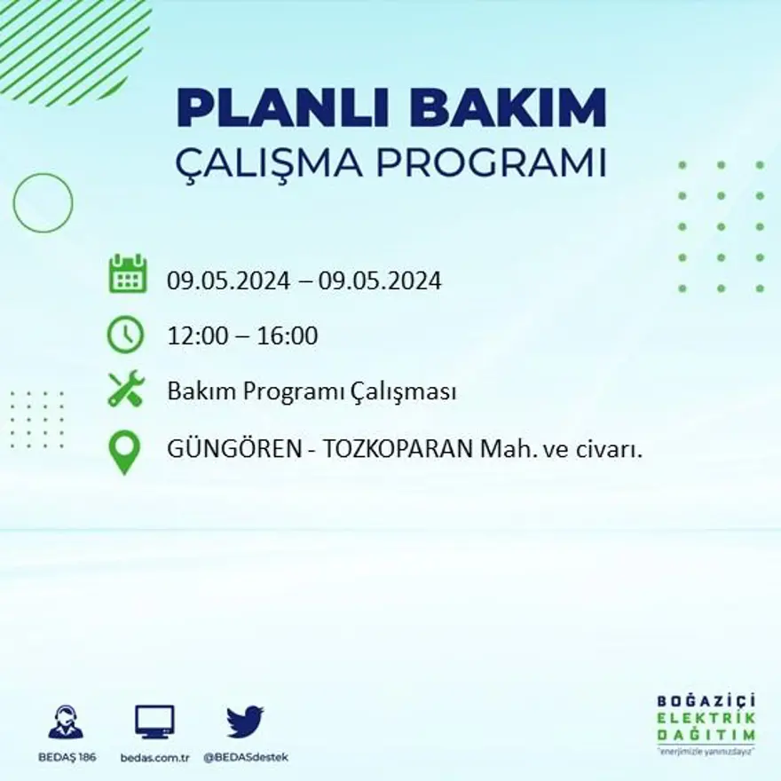 İstanbul'un 18 ilçesinde elektrik kesintisi: Elektrikler ne zaman gelecek? (9 Mayıs tarihli BEDAŞ kesinti programı) 34 İstanbul'un 18 ilçesinde elektrik kesintisi: Elektrikler ne zaman gelecek? (9 Mayıs tarihli BEDAŞ kesinti programı) 34