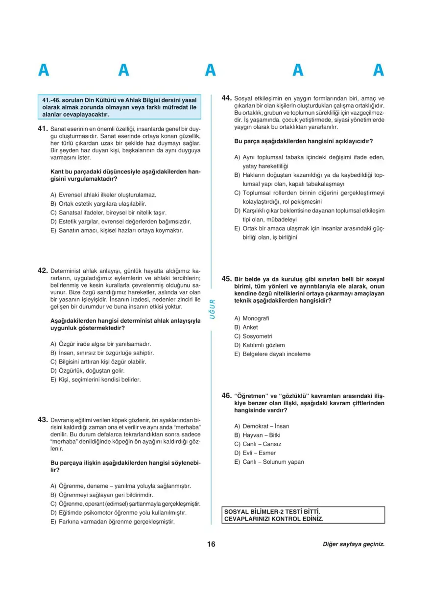 YKS - AYT deneme sınavı 15