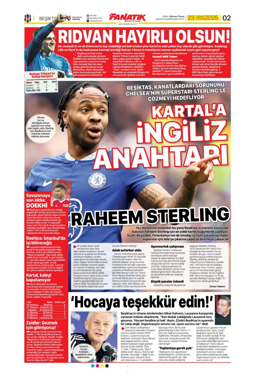 "İngiliz anahtarı" (23 Ağustos spor manşetleri) 1 "İngiliz anahtarı" (23 Ağustos spor manşetleri) 1