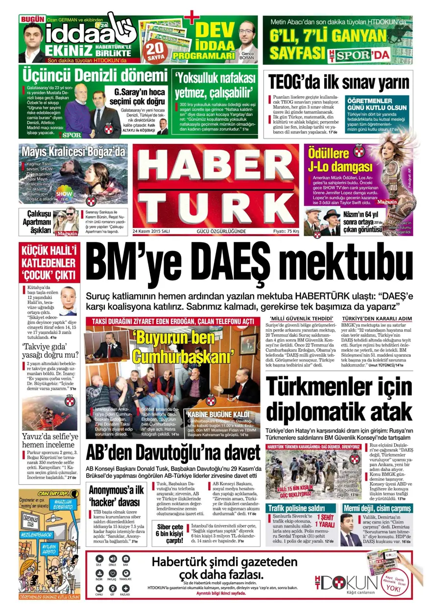 Günün gazete manşetleri - 24 Kasım 2015 
