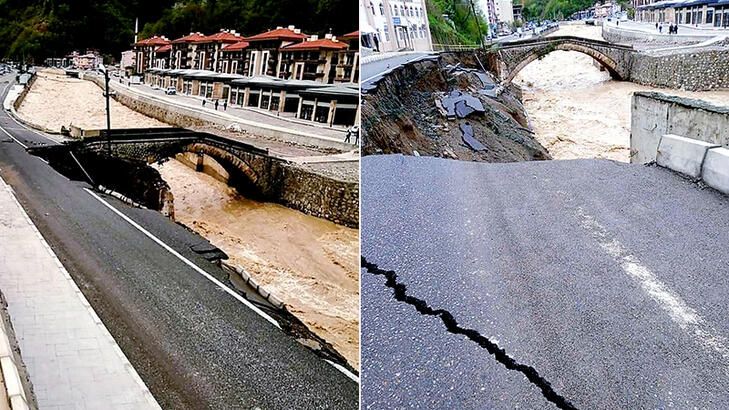 Giresun'da dere taştı, yol çöktü