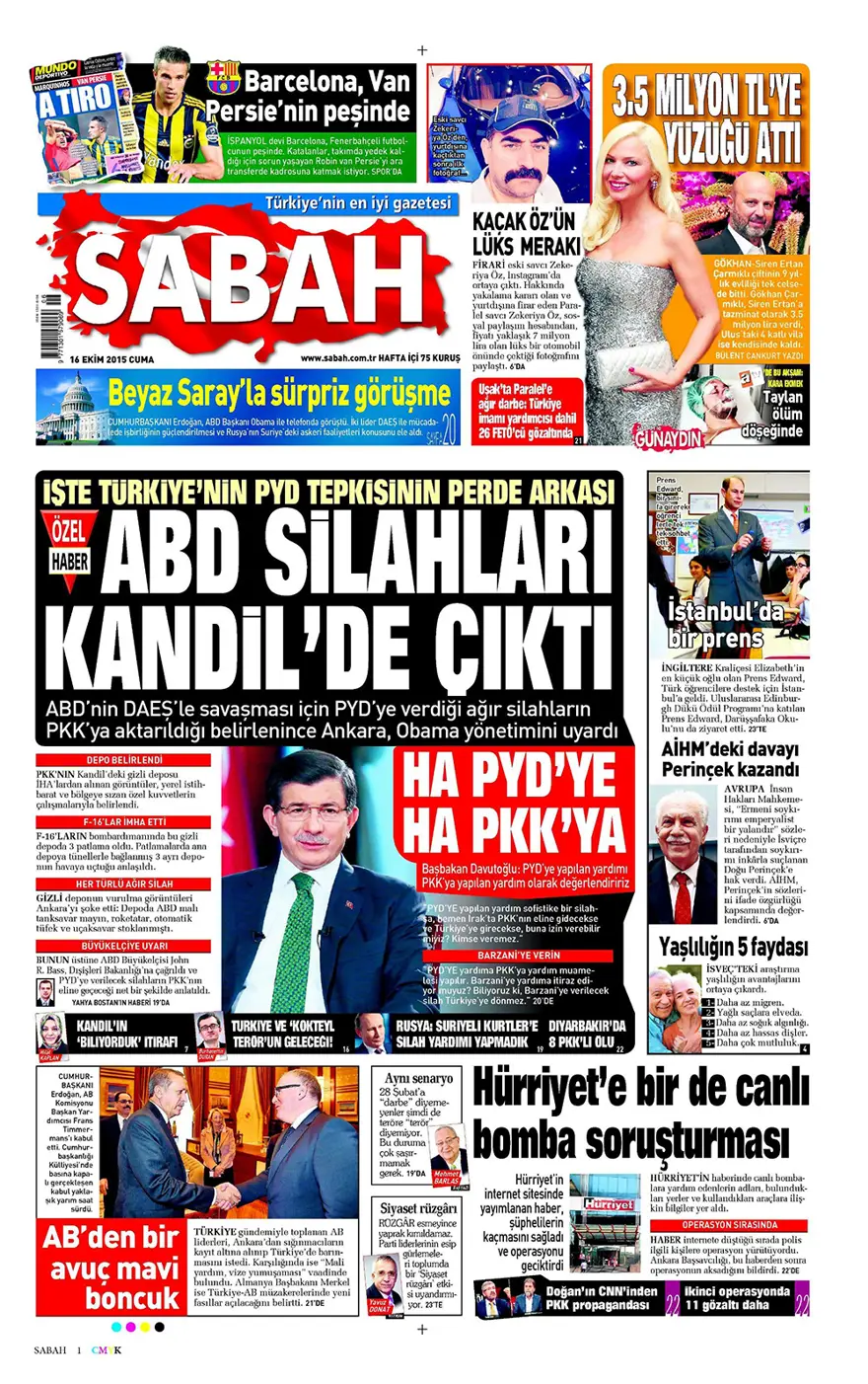 Günün gazete manşetleri - 16 Ekim 2015 10