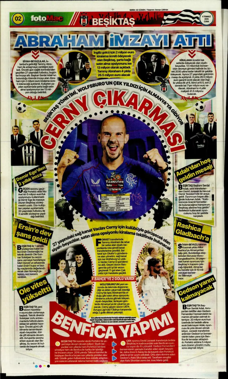 "Kale artık İrfan Can'ın" (4 Temmuz 2025 spor manşetleri) 5