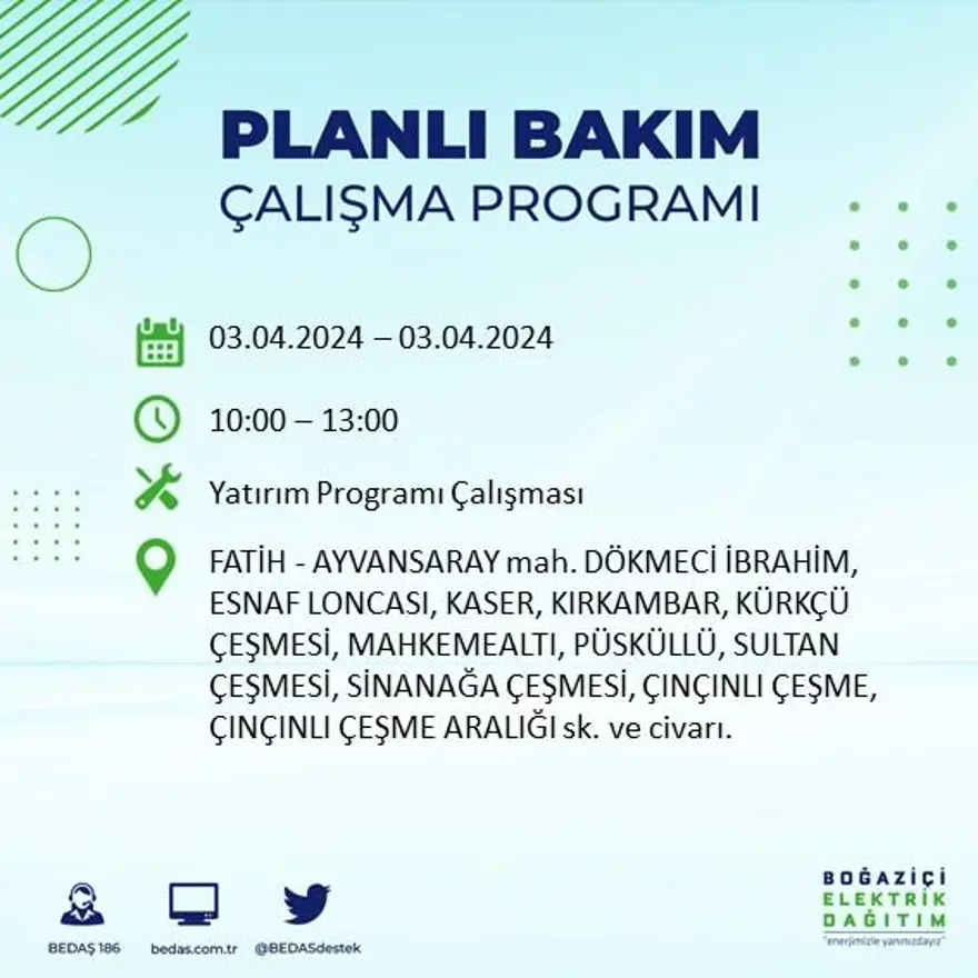 İstanbul'un 19 ilçesinde elektrik kesintisi: Elektrikler ne zaman gelecek? (3 Nisan tarihli BEDAŞ kesinti programı) 28