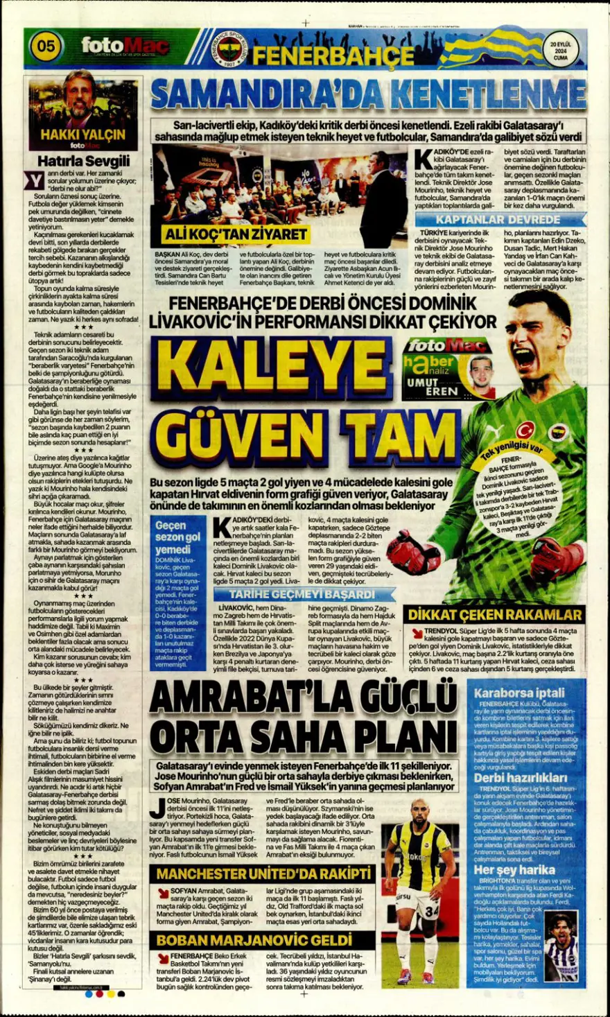 "520 milyon euroluk derbi" (20 Eylül 2024 spor manşetleri) 6