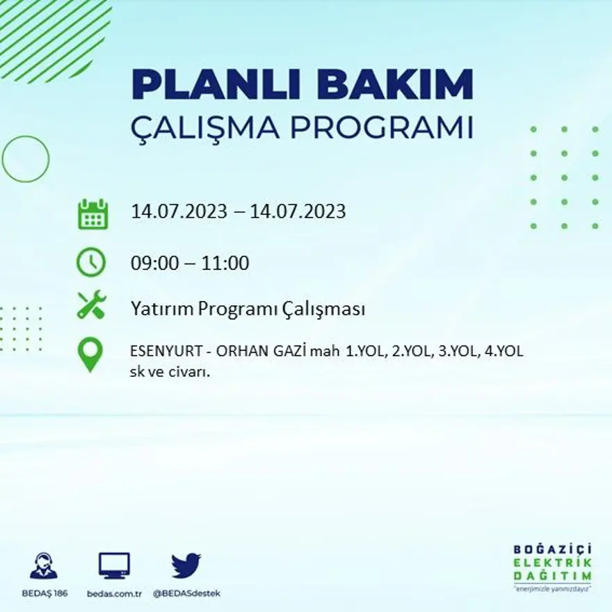 İstanbul'un 15 ilçesinde elektrik kesintisi ( Avcılar, Bağcılar, Bahçelievler, Başakşehir, Beyoğlu, Büyükçekmece...) Elektrikler ne zaman gelecek? 10 İstanbul'un 15 ilçesinde elektrik kesintisi ( Avcılar, Bağcılar, Bahçelievler, Başakşehir, Beyoğlu, Büyükçekmece...) Elektrikler ne zaman gelecek? 10