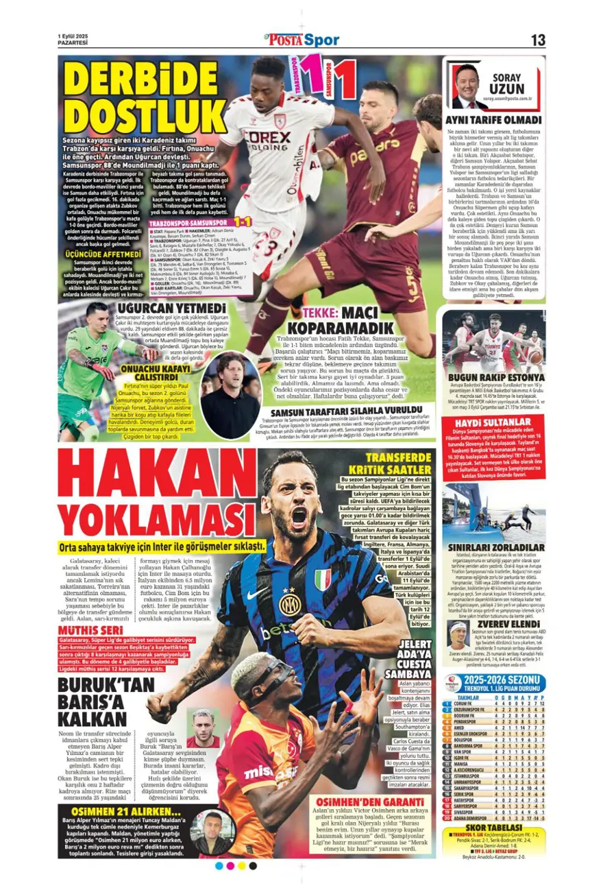 "Acıların takımı" (1 Eylül spor manşetleri) 14