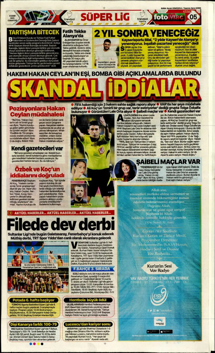 "Hesap farklı hedef aynı" (4 Kasım 2023 spor manşetleri) 8