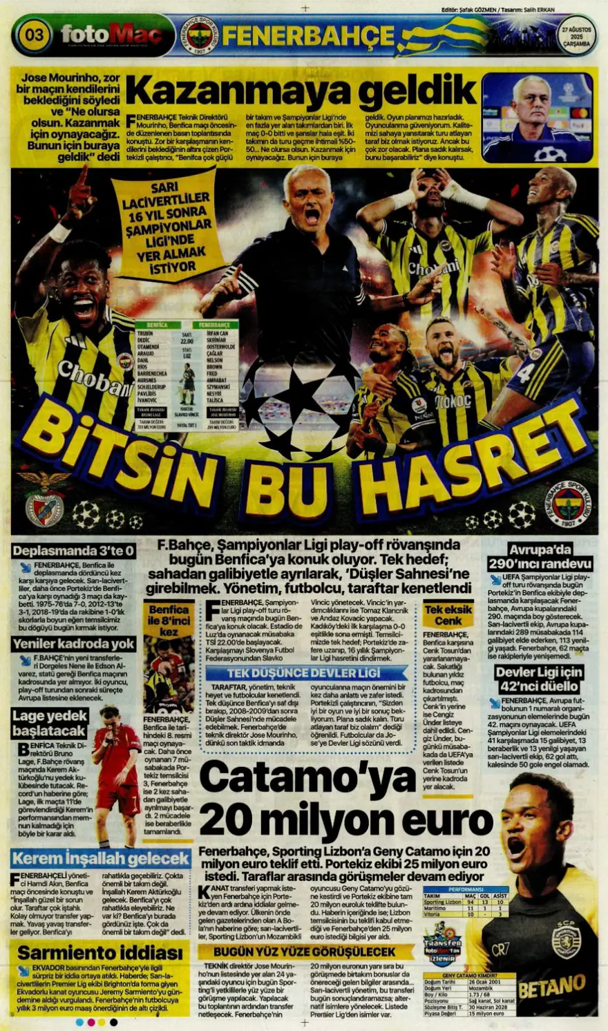 "Bitsin bu hasret" (27 Ağustos spor manşetleri) 5