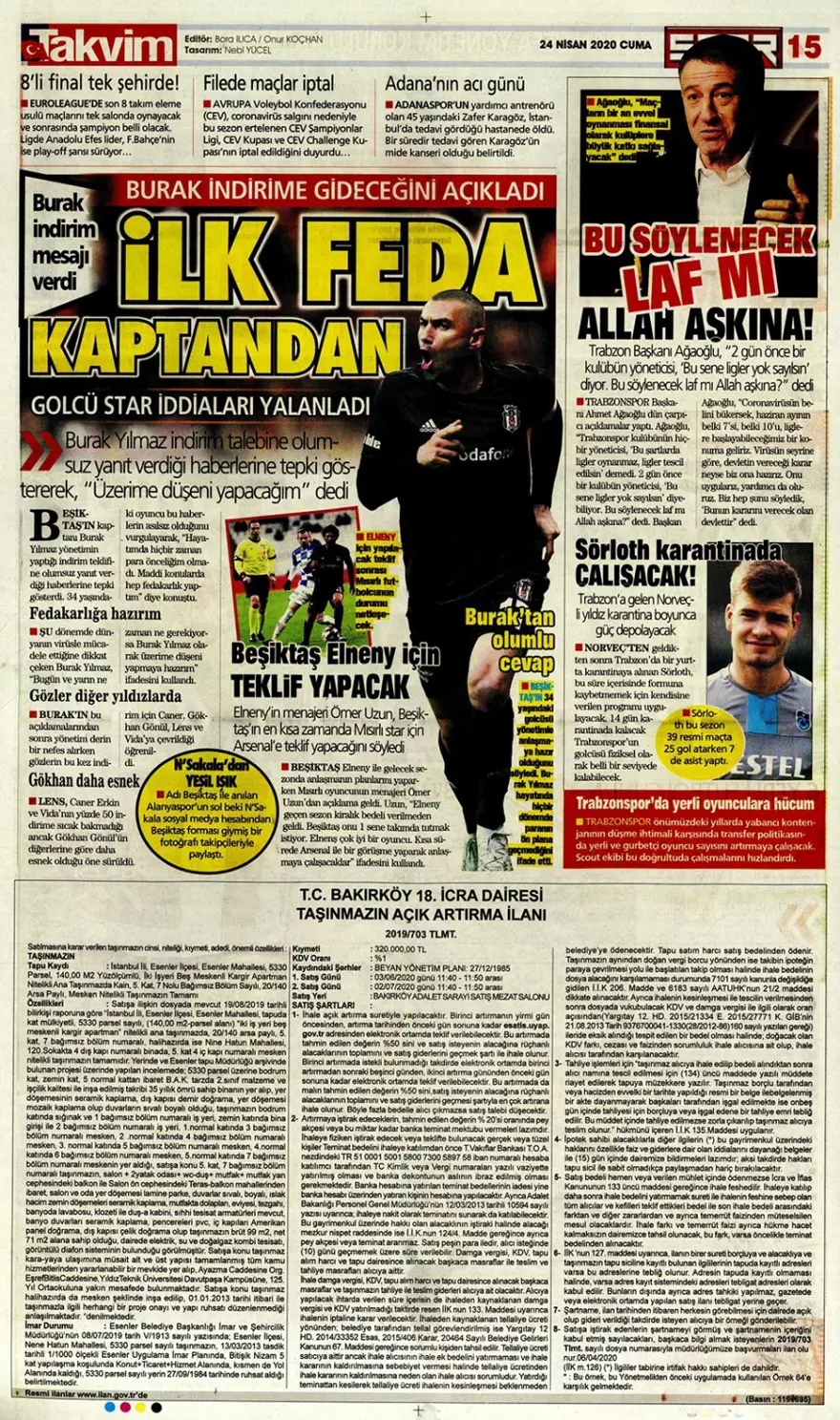 Günün spor manşetleri (24 Nisan 2020) 9