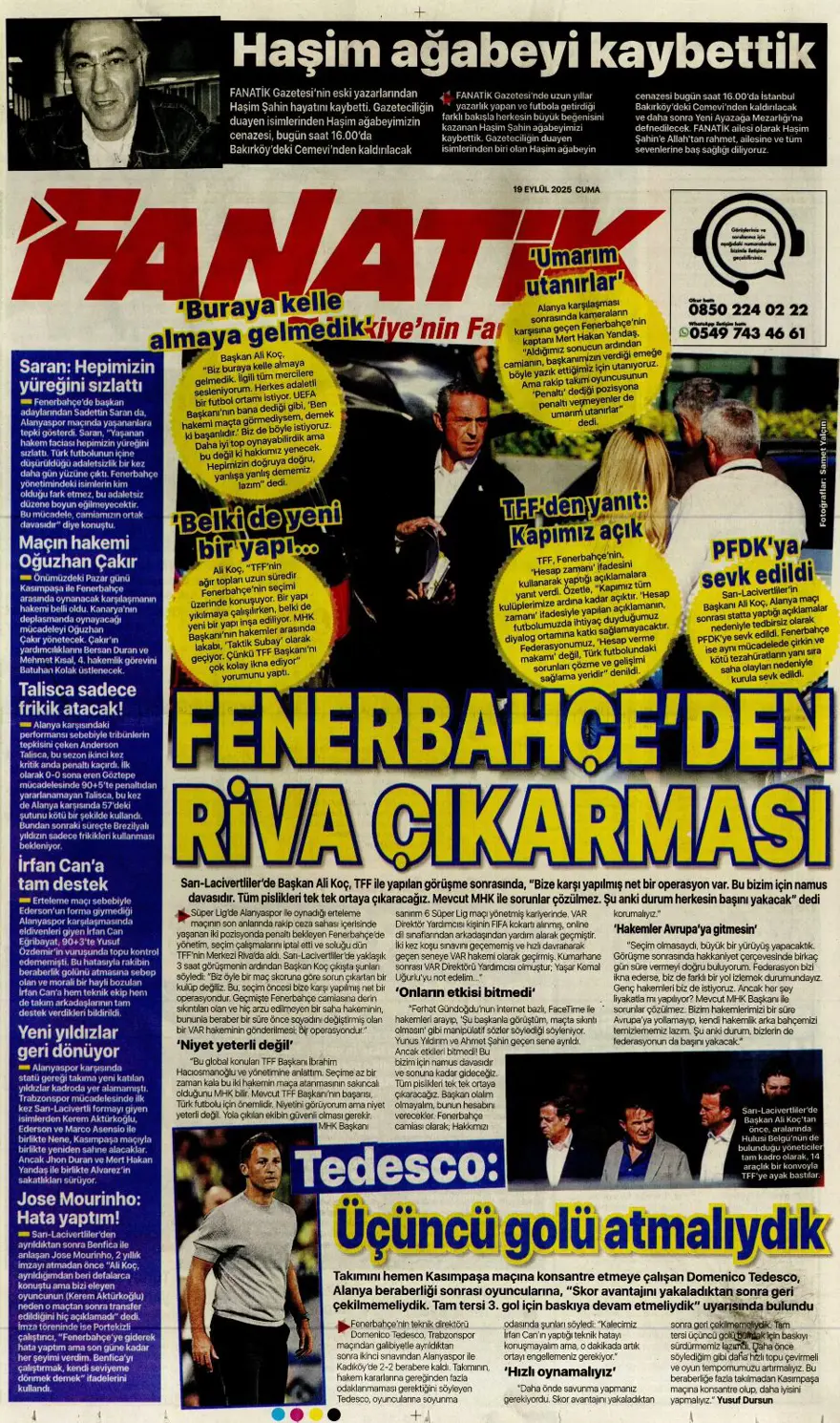 "Kabus gibi başlangıç" (19 Eylül spor manşetleri) 4