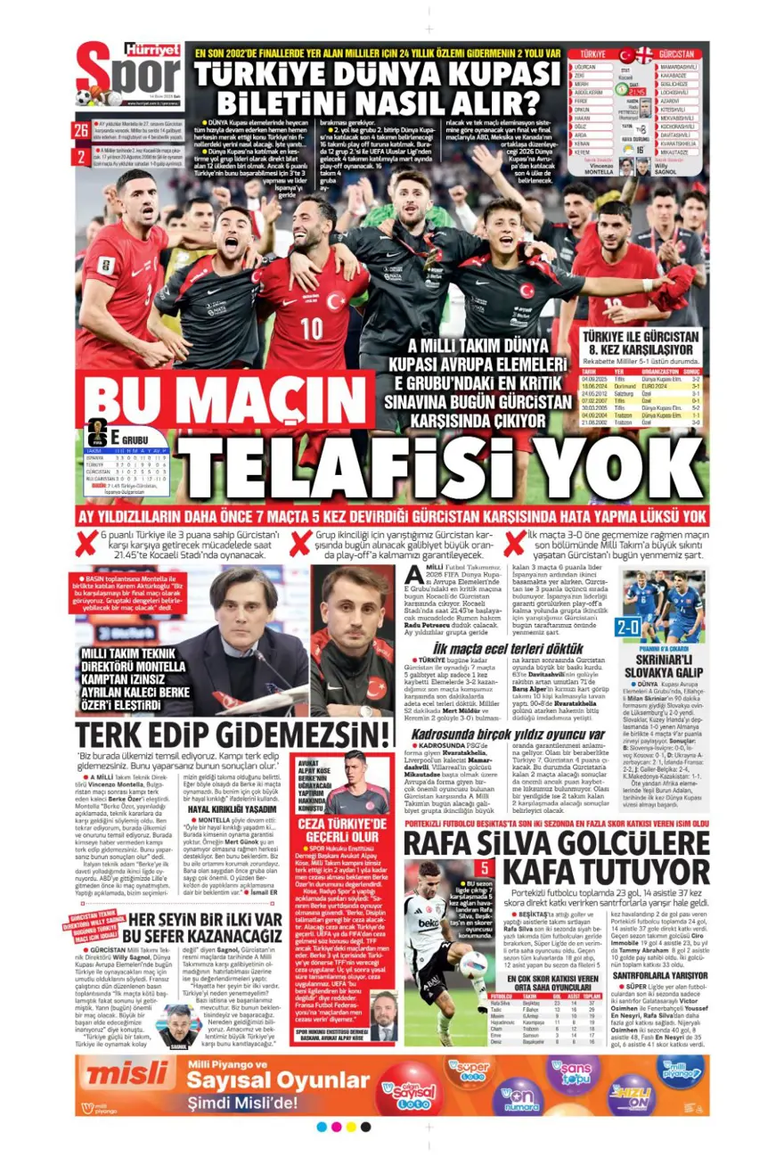 "Gürcistan'ı yen Play-off'u gör" (14 Ekim 2025 spor manşetleri) 12