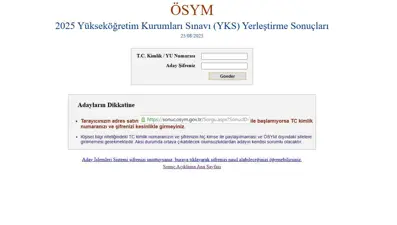 YKS tercih sonuçları 2025 açıklandı: Son dakika ÖSYM YKS yerleştirme sonucu sorgulama ekranı