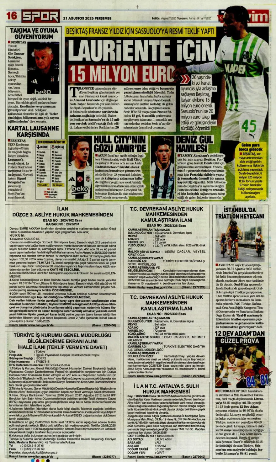 "Akanji müjdesi" (21 Ağustos spor manşetleri) 29