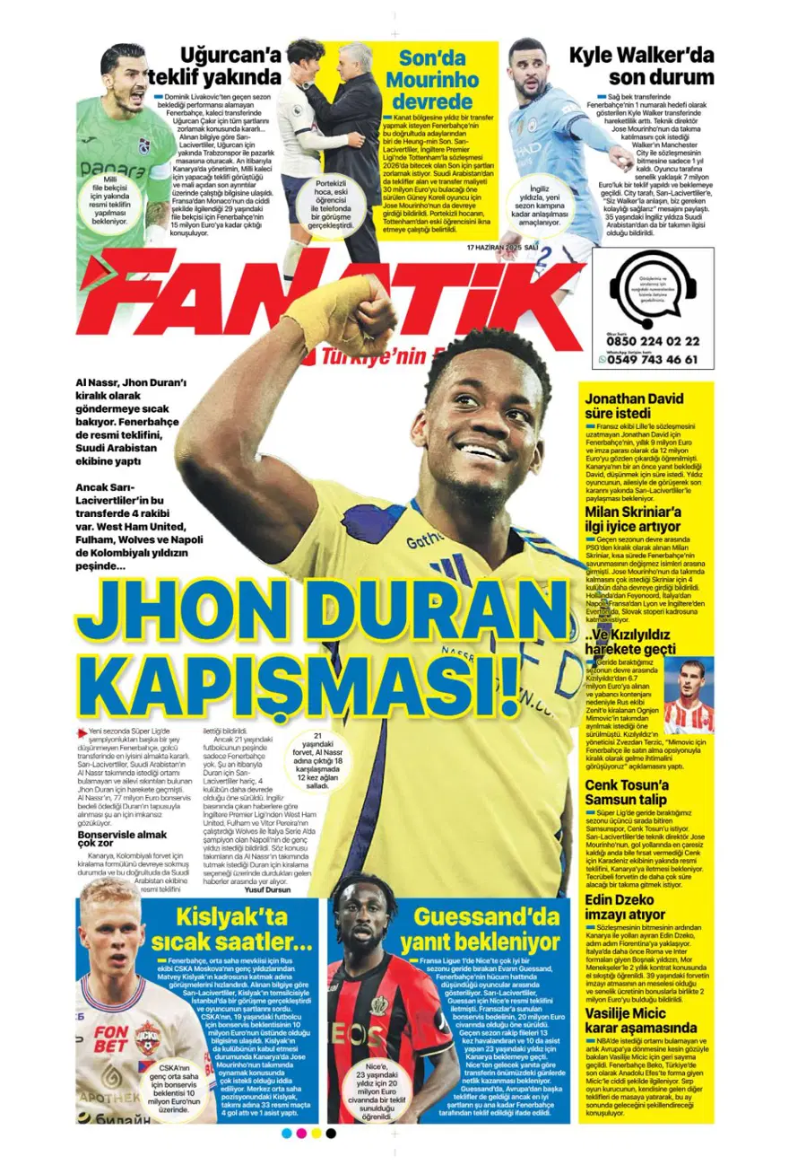 "Çalhanoğlu geri sayımı" (17 Haziran 2025 spor manşetleri) 5