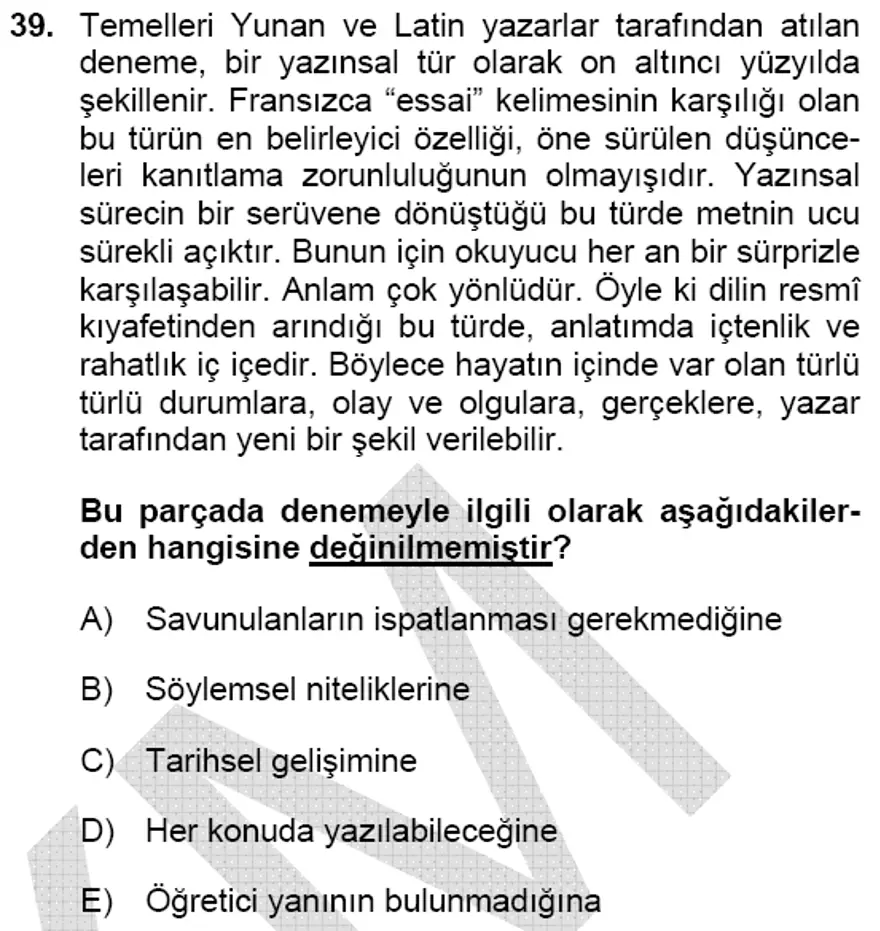 YGS Türkçe Soru ve Yanıtları 38