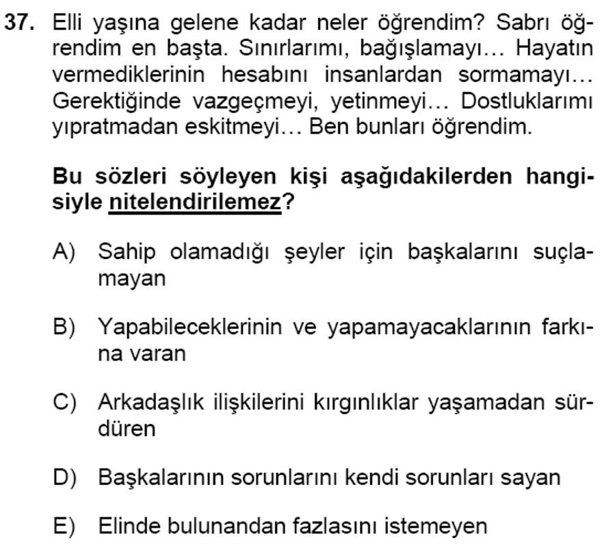 YGS Türkçe Soru ve Yanıtları 36