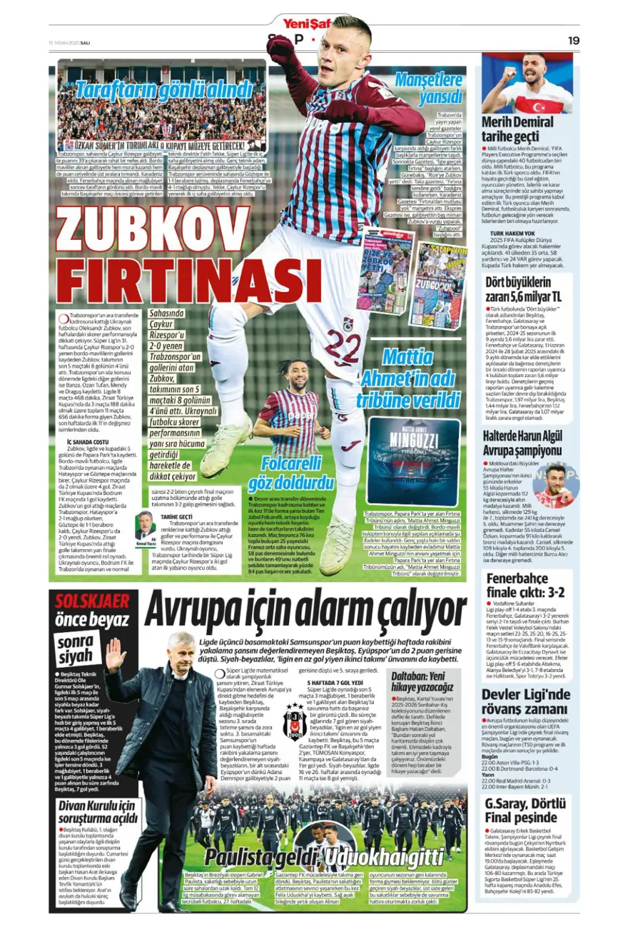 "Mertens'in yerine dünya yıldızı" (15 Nisan 2025 spor manşetleri) 19