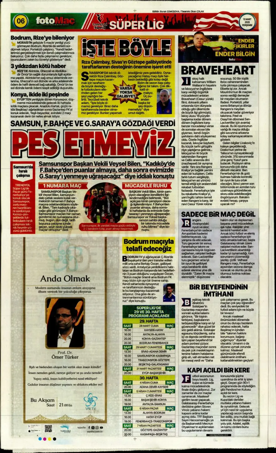"Haydi Fener turla gel" (13 Mart 2025 spor manşetleri) 16