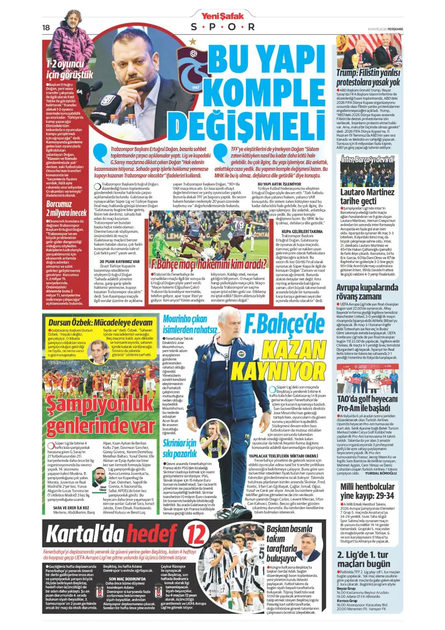 "Alacağım yok, borcum var" (8 Mayıs 2025 spor manşetleri) 24