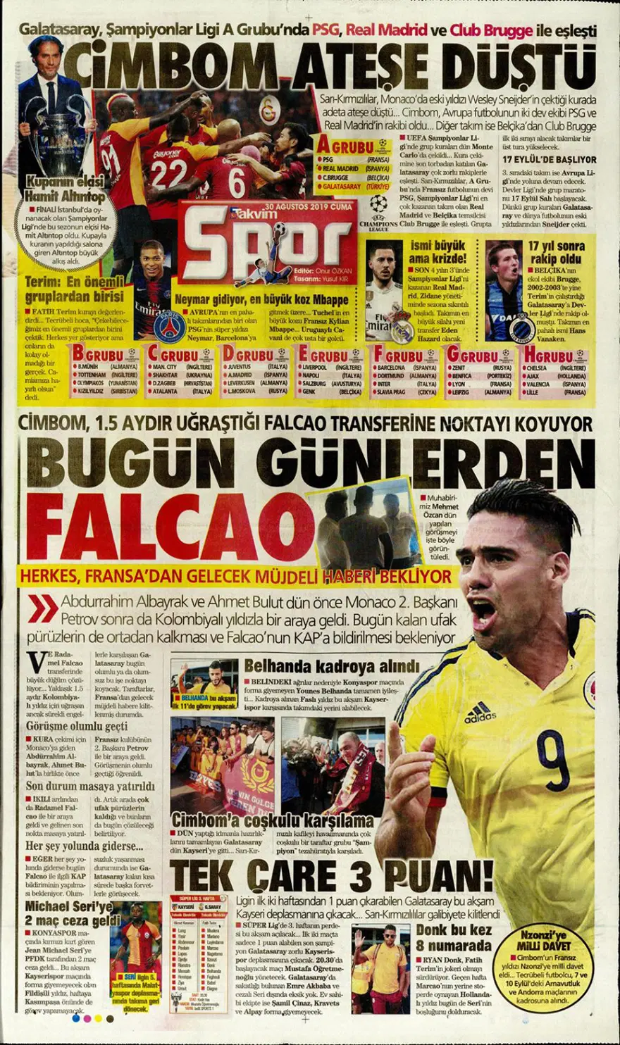 Günün spor manşetleri (30 Ağustos 2019) 