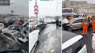 Otoyolda buzlanma kazası: Onlarca araç birbirine girdi