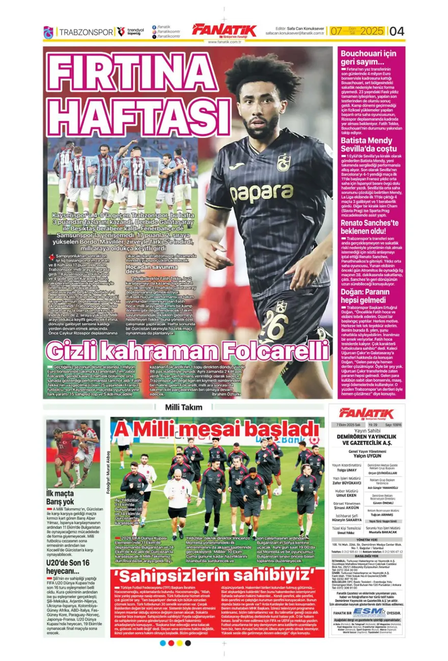 "100 milyonluk hayal kırıklığı" (7 Ekim 2025 spor manşetleri) 2