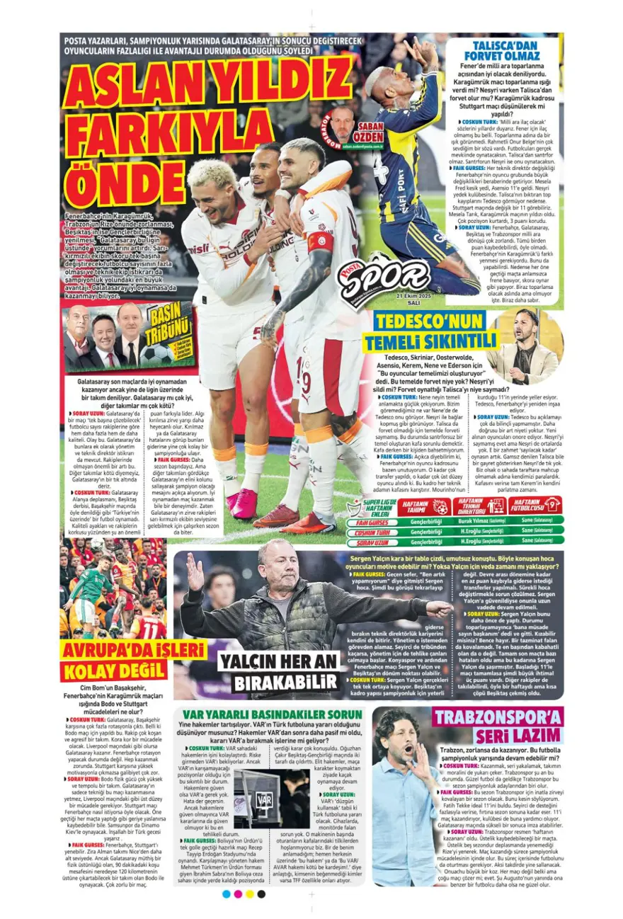 "Fenerbahçe'nin kader virajı" (21 Ekim 2025 spor manşetleri) 15