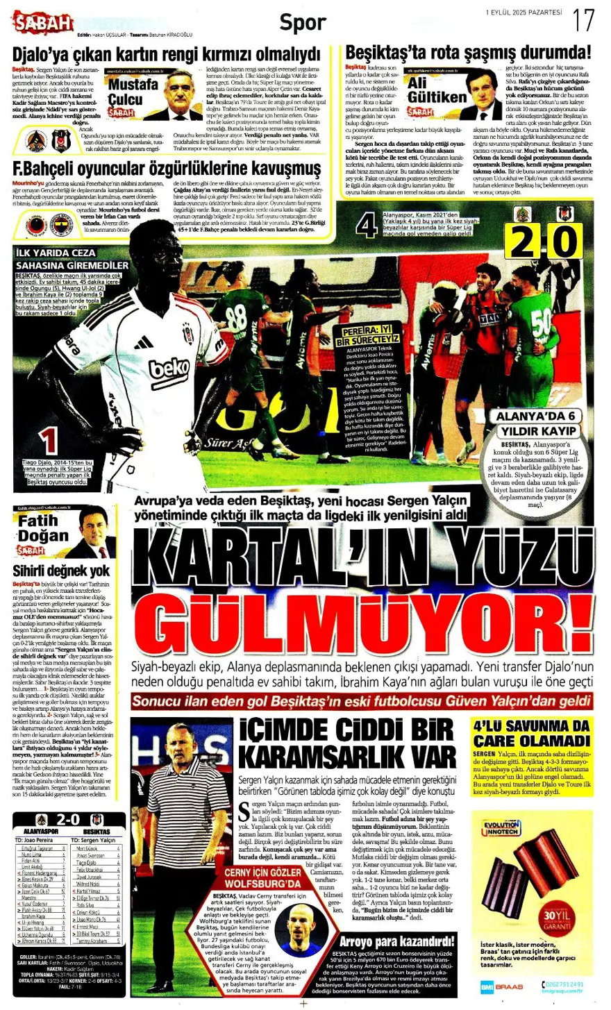 "Acıların takımı" (1 Eylül spor manşetleri) 18