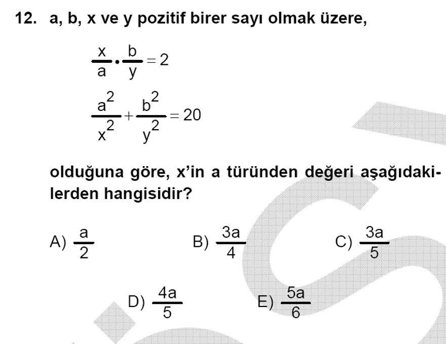 YGS Matematik soruları ve yanıtları 11