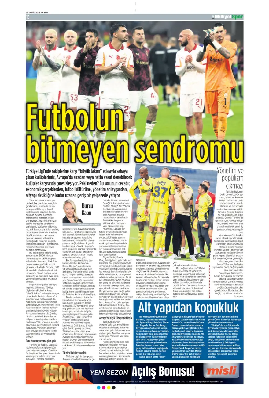 "Fenerbahçe'nin kader gecesi" (28 Eylül 2025 spor manşetleri) 13