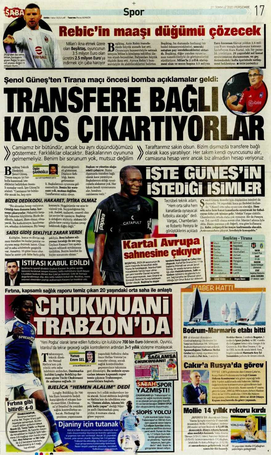 "Hücumda joker Rebic" günün spor manşetleri (27 Temmuz 2023) 25