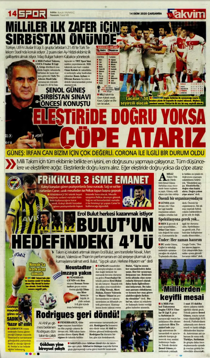 Günün spor manşetleri (14 Ekim 2020) 13