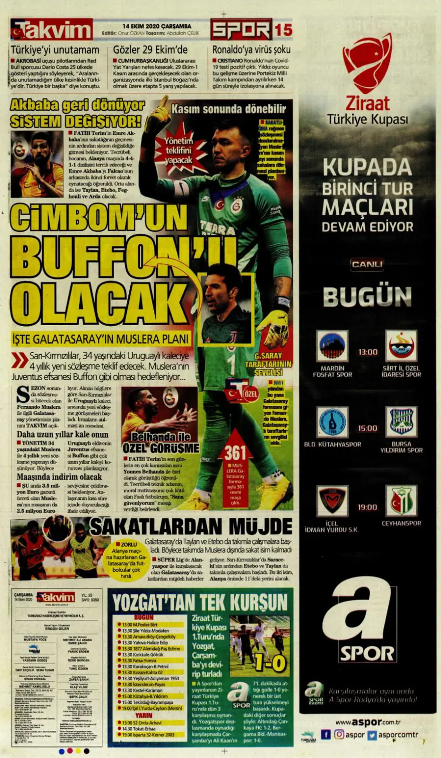 Günün spor manşetleri (14 Ekim 2020) 14